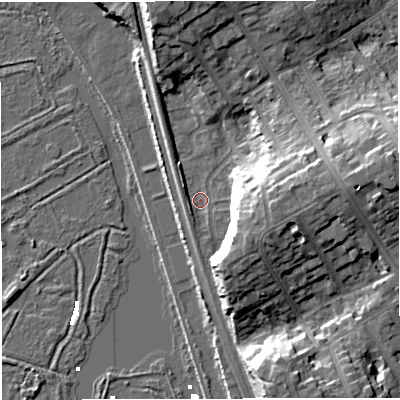 Shaded relief map of the ground around DT47UQ, computed from Environment Agency LiDAR. The ground here sits at about 3 m above sea level and falls 16 m across the surrounding 800 m. Surface water reaching this point runs off ground lying to the south-west, 1.6 m higher.