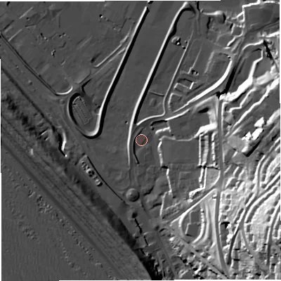 Shaded relief map of the ground around DT51GB, computed from Environment Agency LiDAR. The ground here sits at about 4 m above sea level and falls 57 m across the surrounding 800 m. Surface water reaching this point runs off ground lying to the east-south-east, 48.5 m higher.