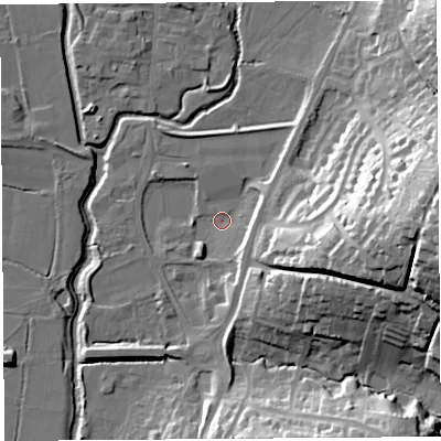 Shaded relief map of the ground around DT63DW, computed from Environment Agency LiDAR. The ground here sits at about 5 m above sea level and falls 39 m across the surrounding 800 m. Surface water reaching this point runs off ground lying to the south-east, 5.5 m higher.