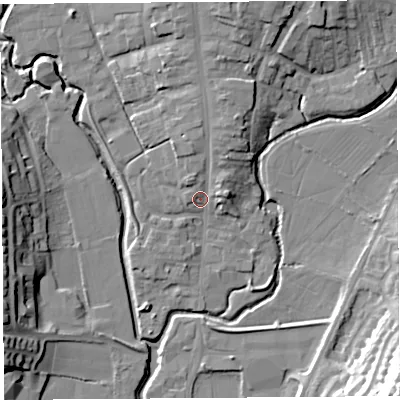 Shaded relief map of the ground around DT63NW, computed from Environment Agency LiDAR. The ground here sits at about 7 m above sea level and falls 28 m across the surrounding 800 m. Surface water reaching this point runs off ground lying to the north-north-east, 6.0 m higher.
