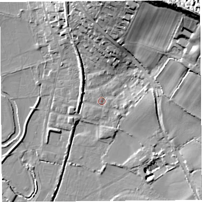 Shaded relief map of the ground around DT64SL, computed from Environment Agency LiDAR. The ground here sits at about 4 m above sea level and falls 57 m across the surrounding 800 m. Surface water reaching this point runs off ground lying to the north-east, 54.5 m higher.