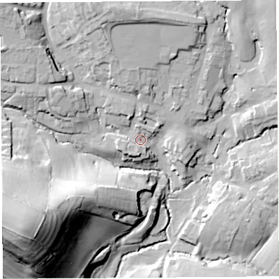 Shaded relief map of the ground around DT83BA, computed from Environment Agency LiDAR. The ground here sits at about 55 m above sea level and falls 66 m across the surrounding 800 m. Surface water reaching this point runs off ground lying to the north-west, 20.6 m higher.