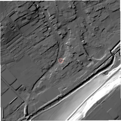 Shaded relief map of the ground around DT93EL, computed from Environment Agency LiDAR. The ground here sits at about 52 m above sea level and falls 39 m across the surrounding 800 m. Surface water reaching this point runs off ground lying to the north-north-west, 17.6 m higher.