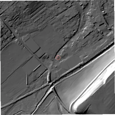 Shaded relief map of the ground around DT93RD, computed from Environment Agency LiDAR. The ground here sits at about 51 m above sea level and falls 35 m across the surrounding 800 m. Surface water reaching this point runs off ground lying to the north-west, 16.0 m higher.