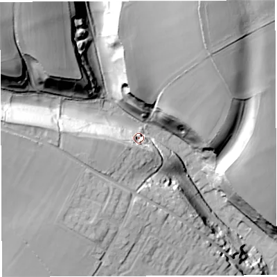 Shaded relief map of the ground around DT94BX, computed from Environment Agency LiDAR. The ground here sits at about 81 m above sea level and falls 55 m across the surrounding 800 m. Surface water reaching this point runs off ground lying to the west-south-west, 16.8 m higher.