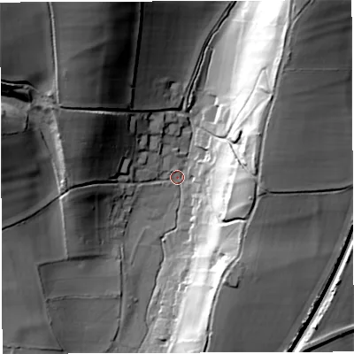 Shaded relief map of the ground around DT94LA, computed from Environment Agency LiDAR. The ground here sits at about 71 m above sea level and falls 54 m across the surrounding 800 m. Surface water reaching this point runs off ground lying to the north-west, 45.4 m higher.