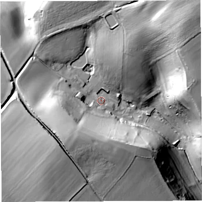 Shaded relief map of the ground around DT94SZ, computed from Environment Agency LiDAR. The ground here sits at about 117 m above sea level and falls 56 m across the surrounding 800 m. Surface water reaching this point runs off ground lying to the south-west, 34.6 m higher.