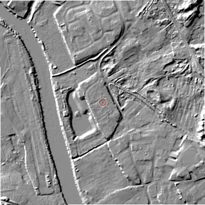 Shaded relief map of the ground around DY139NZ, computed from Environment Agency LiDAR. The ground here sits at about 21 m above sea level and falls 17 m across the surrounding 800 m. Surface water reaching this point runs off ground lying to the west-south-west, 0.6 m higher.