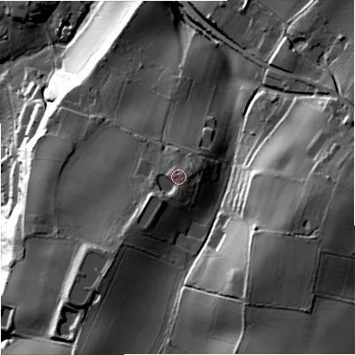 Shaded relief map of the ground around DY139RQ, computed from Environment Agency LiDAR. The ground here sits at about 55 m above sea level and falls 53 m across the surrounding 800 m. Surface water reaching this point runs off ground lying to the south-west, 5.0 m higher.