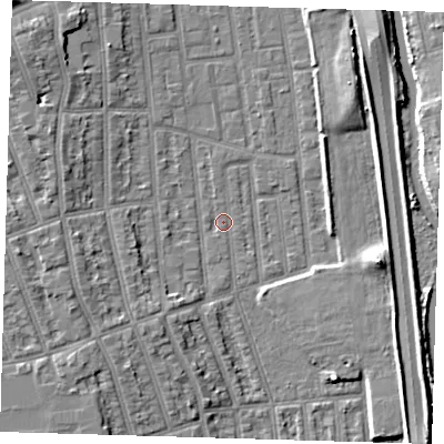 Shaded relief map of the ground around E125QU, computed from Environment Agency LiDAR. The ground here sits at about 3 m above sea level and falls 8 m across the surrounding 800 m. Surface water reaching this point runs off ground lying to the north-north-west, 0.7 m higher.