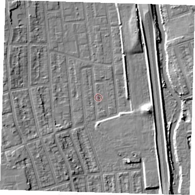 Shaded relief map of the ground around E125RN, computed from Environment Agency LiDAR. The ground here sits at about 3 m above sea level and falls 7 m across the surrounding 800 m. Surface water reaching this point runs off ground lying to the north-north-east, 0.9 m higher.