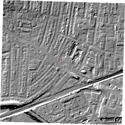 Shaded relief map of the ground around E130JS, computed from Environment Agency LiDAR. The ground here sits at about 3 m above sea level and falls 9 m across the surrounding 800 m. Surface water reaching this point runs off ground lying to the north-east, 5.9 m higher.
