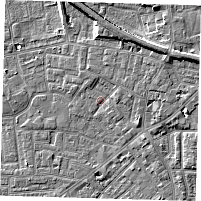 Shaded relief map of the ground around E138BT, computed from Environment Agency LiDAR. The ground here sits at about 2 m above sea level and falls 10 m across the surrounding 800 m. Surface water reaching this point runs off ground lying to the north-east, 7.3 m higher.