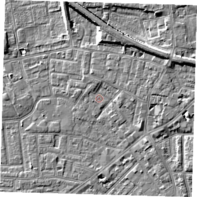 Shaded relief map of the ground around E138BU, computed from Environment Agency LiDAR. The ground here sits at about 2 m above sea level and falls 10 m across the surrounding 800 m. Surface water reaching this point runs off ground lying to the north-east, 6.7 m higher.