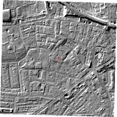 Shaded relief map of the ground around E138BY, computed from Environment Agency LiDAR. The ground here sits at about 2 m above sea level and falls 10 m across the surrounding 800 m. Surface water reaching this point runs off ground lying to the north-east, 1.2 m higher.