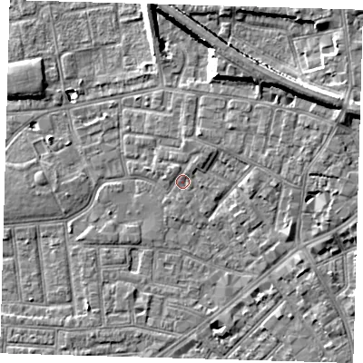 Shaded relief map of the ground around E138DD, computed from Environment Agency LiDAR. The ground here sits at about 2 m above sea level and falls 10 m across the surrounding 800 m. Surface water reaching this point runs off ground lying to the north-east, 7.3 m higher.