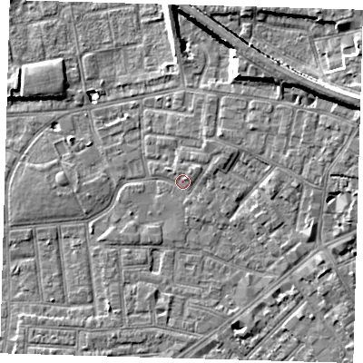 Shaded relief map of the ground around E138DE, computed from Environment Agency LiDAR. The ground here sits at about 2 m above sea level and falls 10 m across the surrounding 800 m. Surface water reaching this point runs off ground lying to the north-east, 7.7 m higher.