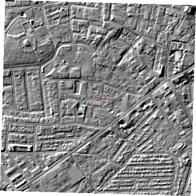 Shaded relief map of the ground around E138DG, computed from Environment Agency LiDAR. The ground here sits at about 1 m above sea level and falls 9 m across the surrounding 800 m. Surface water reaching this point runs off ground lying to the south-south-west, 0.7 m higher.