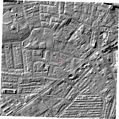 Shaded relief map of the ground around E138DN, computed from Environment Agency LiDAR. The ground here sits at about 1 m above sea level and falls 9 m across the surrounding 800 m. Surface water reaching this point runs off ground lying to the south-south-west, 3.1 m higher.
