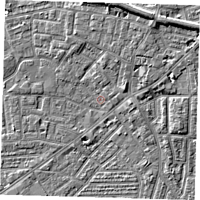 Shaded relief map of the ground around E138DR, computed from Environment Agency LiDAR. The ground here sits at about 1 m above sea level and falls 10 m across the surrounding 800 m. Surface water reaching this point runs off ground lying to the north-north-east, 8.1 m higher.