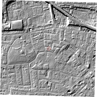 Shaded relief map of the ground around E138DU, computed from Environment Agency LiDAR. The ground here sits at about 2 m above sea level and falls 10 m across the surrounding 800 m. Surface water reaching this point runs off ground lying to the north-east, 7.7 m higher.