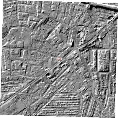 Shaded relief map of the ground around E138EE, computed from Environment Agency LiDAR. The ground here sits at about 1 m above sea level and falls 10 m across the surrounding 800 m. Surface water reaching this point runs off ground lying to the north-east, 9.6 m higher.