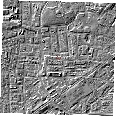 Shaded relief map of the ground around E138ER, computed from Environment Agency LiDAR. The ground here sits at about 2 m above sea level and falls 4 m across the surrounding 800 m. Surface water reaching this point runs off ground lying to the north-east, 3.3 m higher.