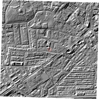 Shaded relief map of the ground around E138ET, computed from Environment Agency LiDAR. The ground here sits at about 1 m above sea level and falls 7 m across the surrounding 800 m. Surface water reaching this point runs off ground lying to the north-east, 7.0 m higher.
