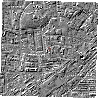 Shaded relief map of the ground around E138EY, computed from Environment Agency LiDAR. The ground here sits at about 2 m above sea level and falls 6 m across the surrounding 800 m. Surface water reaching this point runs off ground lying to the south, 0.6 m higher.