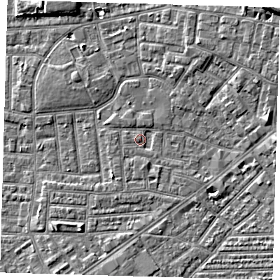Shaded relief map of the ground around E138EZ, computed from Environment Agency LiDAR. The ground here sits at about 2 m above sea level and falls 10 m across the surrounding 800 m. Surface water reaching this point runs off ground lying to the west-north-west, 1.1 m higher.