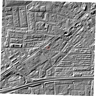Shaded relief map of the ground around E138FJ, computed from Environment Agency LiDAR. The ground here sits at about 2 m above sea level and falls 8 m across the surrounding 800 m. Surface water reaching this point runs off ground lying to the north-east, 5.4 m higher.