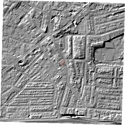 Shaded relief map of the ground around E138JJ, computed from Environment Agency LiDAR. The ground here sits at about 3 m above sea level and falls 13 m across the surrounding 800 m. Surface water reaching this point runs off ground lying to the north-north-east, 4.5 m higher.