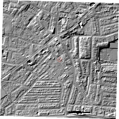 Shaded relief map of the ground around E138JQ, computed from Environment Agency LiDAR. The ground here sits at about 2 m above sea level and falls 14 m across the surrounding 800 m. Surface water reaching this point runs off ground lying to the north-north-east, 2.4 m higher.