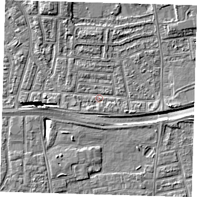 Shaded relief map of the ground around E138NF, computed from Environment Agency LiDAR. The ground here sits at about 2 m above sea level and falls 11 m across the surrounding 800 m. Surface water reaching this point runs off ground lying to the east, 3.1 m higher.