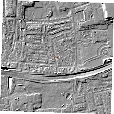 Shaded relief map of the ground around E138PD, computed from Environment Agency LiDAR. The ground here sits at about 2 m above sea level and falls 15 m across the surrounding 800 m. Surface water reaching this point runs off ground lying to the north-east, 8.0 m higher.