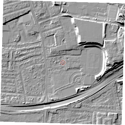 Shaded relief map of the ground around E138SA, computed from Environment Agency LiDAR. The ground here sits at about 2 m above sea level and falls 18 m across the surrounding 800 m. Surface water reaching this point runs off ground lying to the north-north-east, 7.9 m higher.