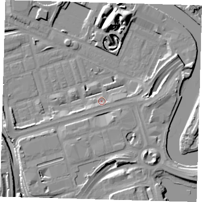 Shaded relief map of the ground around E140JT, computed from Environment Agency LiDAR. The ground here sits at about 3 m above sea level and falls 17 m across the surrounding 800 m. Surface water reaching this point runs off ground lying to the east, 3.2 m higher.