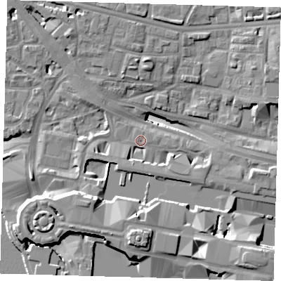 Shaded relief map of the ground around E144AN, computed from Environment Agency LiDAR. The ground here sits at about 3 m above sea level and falls 19 m across the surrounding 800 m. Surface water reaching this point runs off ground lying to the south-east, 5.0 m higher.