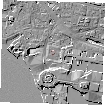 Shaded relief map of the ground around E144AS, computed from Environment Agency LiDAR. The ground here sits at about 3 m above sea level and falls 19 m across the surrounding 800 m. Surface water reaching this point runs off ground lying to the north-west, 1.5 m higher.