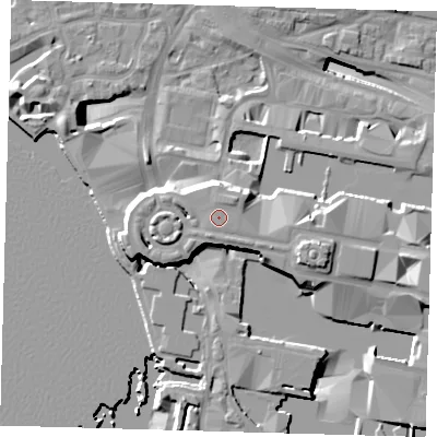 Shaded relief map of the ground around E144DA, computed from Environment Agency LiDAR. The ground here sits at about 11 m above sea level and falls 19 m across the surrounding 800 m. Surface water reaching this point runs off ground lying to the north-east, 0.9 m higher.