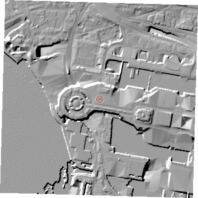 Shaded relief map of the ground around E144HD, computed from Environment Agency LiDAR. The ground here sits at about 11 m above sea level and falls 19 m across the surrounding 800 m. Surface water reaching this point runs off ground lying to the north-east, 1.1 m higher.