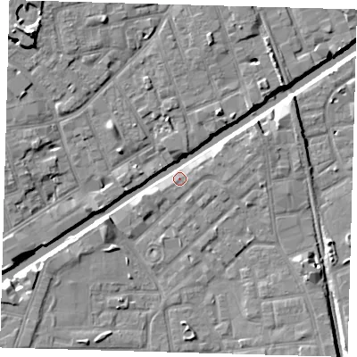 Shaded relief map of the ground around E146BH, computed from Environment Agency LiDAR. The ground here sits at about 5 m above sea level and falls 10 m across the surrounding 800 m. Surface water reaching this point runs off ground lying to the north-east, 5.0 m higher.