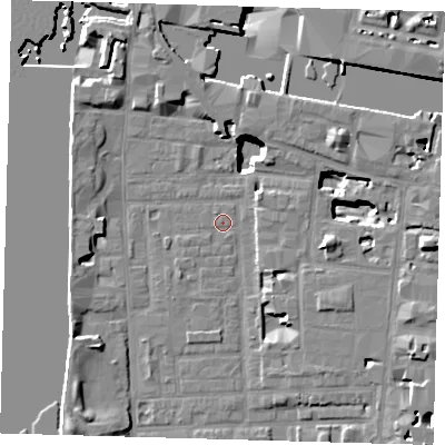 Shaded relief map of the ground around E148FA, computed from Environment Agency LiDAR. The ground here sits at about 2 m above sea level and falls 19 m across the surrounding 800 m. Surface water reaching this point runs off ground lying to the south-west, 1.7 m higher.