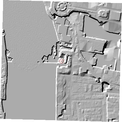 Shaded relief map of the ground around E148JN, computed from Environment Agency LiDAR. The ground here sits at about 2 m above sea level and falls 21 m across the surrounding 800 m. Surface water reaching this point runs off ground lying to the north, 11.3 m higher.