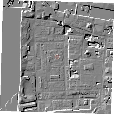Shaded relief map of the ground around E148LH, computed from Environment Agency LiDAR. The ground here sits at about 2 m above sea level and falls 17 m across the surrounding 800 m. Surface water reaching this point runs off ground lying to the west-south-west, 1.3 m higher.