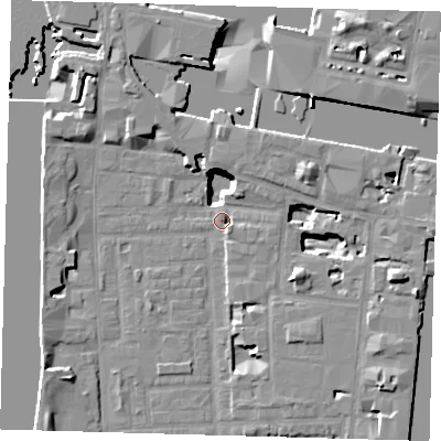 Shaded relief map of the ground around E148NY, computed from Environment Agency LiDAR. The ground here sits at about 2 m above sea level and falls 19 m across the surrounding 800 m. Surface water reaching this point runs off ground lying to the north-west, 14.7 m higher.