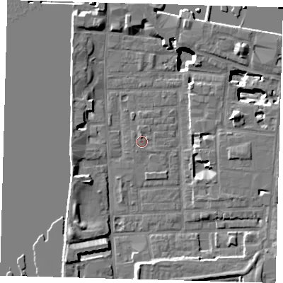 Shaded relief map of the ground around E148SP, computed from Environment Agency LiDAR. The ground here sits at about 3 m above sea level and falls 17 m across the surrounding 800 m. Surface water reaching this point runs off ground lying to the north-west, 0.7 m higher.