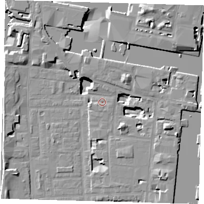 Shaded relief map of the ground around E149AR, computed from Environment Agency LiDAR. The ground here sits at about 3 m above sea level and falls 19 m across the surrounding 800 m. Surface water reaching this point runs off ground lying to the north-north-east, 1.9 m higher.