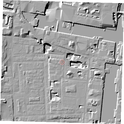 Shaded relief map of the ground around E149AW, computed from Environment Agency LiDAR. The ground here sits at about 4 m above sea level and falls 19 m across the surrounding 800 m. Surface water reaching this point runs off ground lying to the north-north-east, 3.7 m higher.