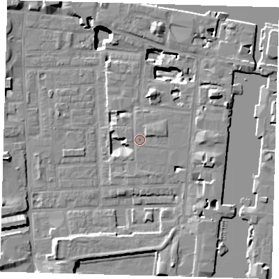 Shaded relief map of the ground around E149BJ, computed from Environment Agency LiDAR. The ground here sits at about 4 m above sea level and falls 17 m across the surrounding 800 m. Surface water reaching this point runs off ground lying to the west, 0.7 m higher.
